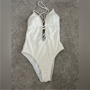 Abercrombie & Fitch White Lace-Up One Piece Swimsuit
